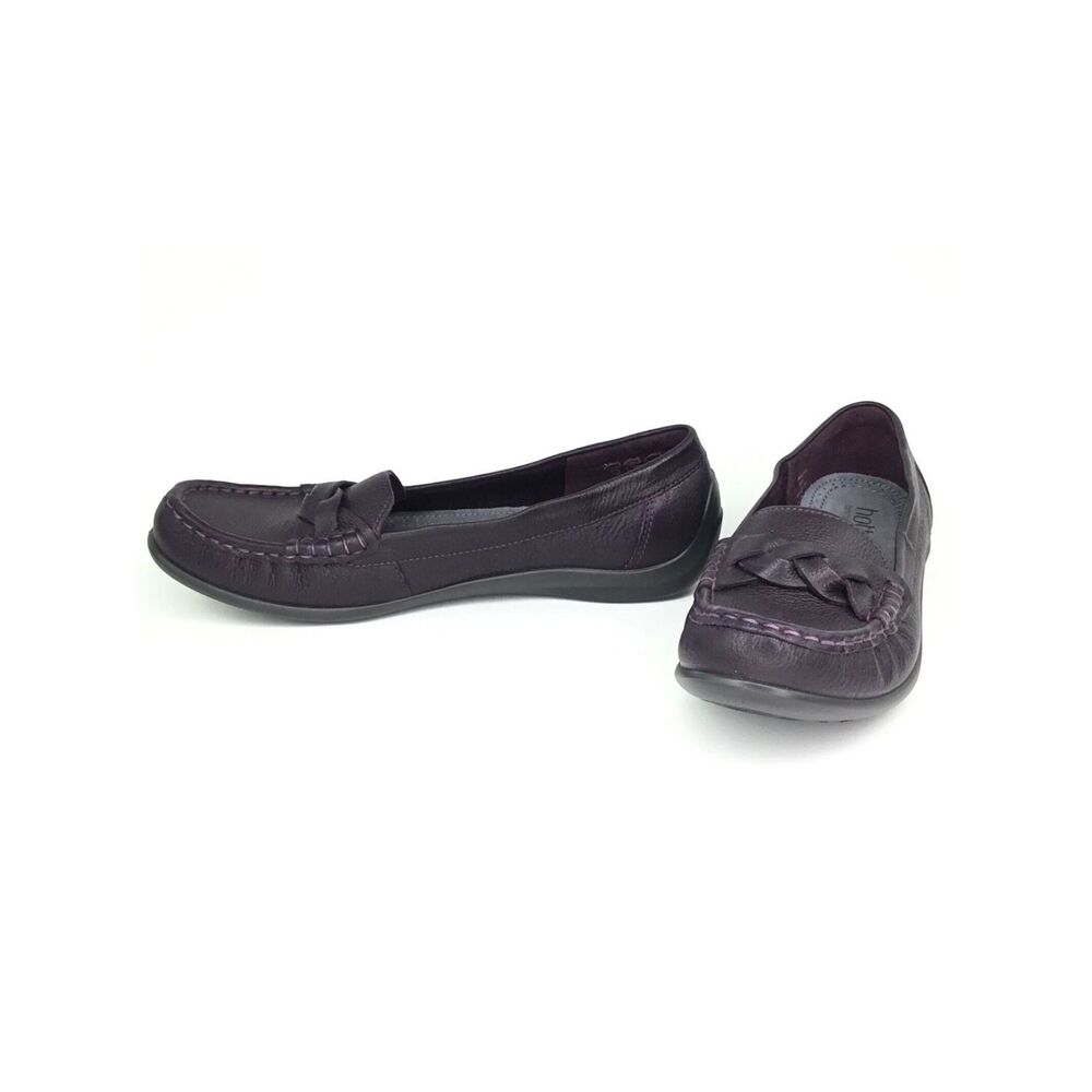 Hotter Selena Moccasins Size 9.5 Leather Braided Loafer Flats Slip On Shoes NEW